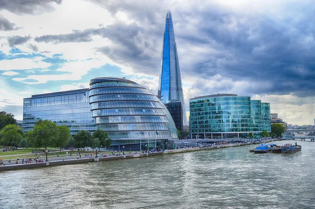 shard, london, england, skyscraper, plan, thames, landscape, city, architecture, nature, clouds, capital. A startup funding planning template with a route comparison and a process tracker
